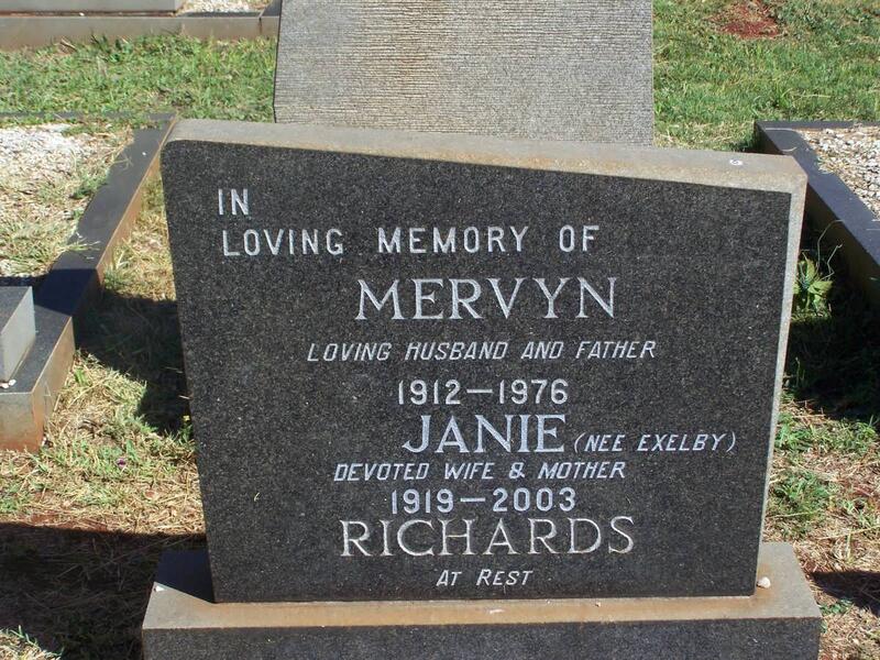 RICHARDS Mervyn 1912-1976 & Janie EXELBY 1919-2003