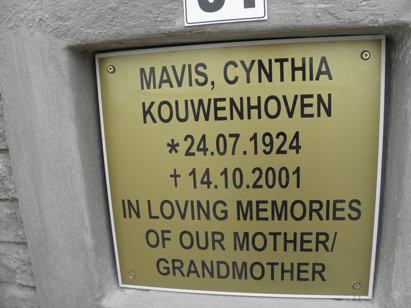 KOUWENHOVEN Mavis Cynthia 1924-2001