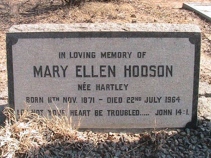 HODSON Mary Ellen nee HARTLEY 1871-1964