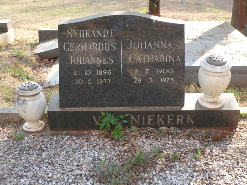NIEKERK Sybrandt Gerhardus Johannes, van 1896-1977 & Johanna Catharina 1900-1975