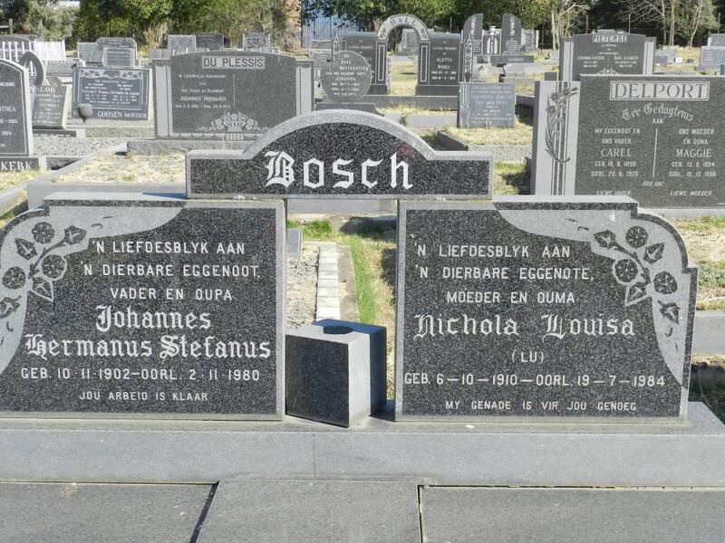BOSCH Johannes Hermanus Stefanus 1902-1980 & Nichola Louisa 1910-1984