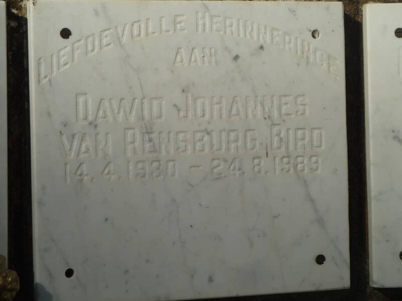 BIRD Dawid Johannes Van Rensburg 1930-1989