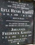 KIRSTEN Johannes Frederick 1932-2005 :: KIRSTEN Lyle Henry 1959-1982