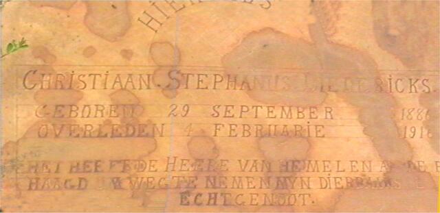DIEDERICKS Christiaan Stephanus 1886-191?
