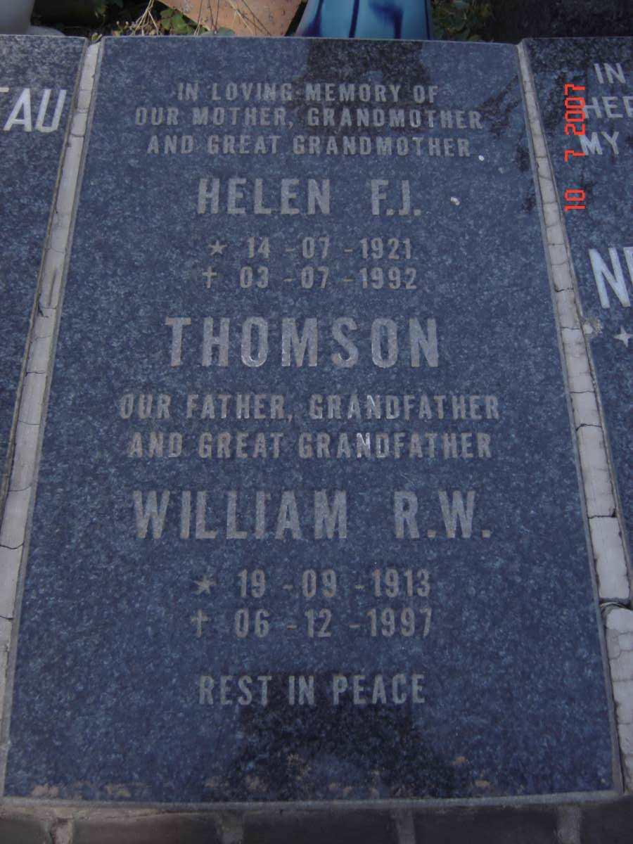 THOMSON William R.W. 1913-1997 & Helen F.J. 1921-1992