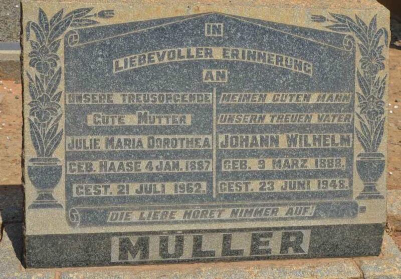MULLER Johann Wilhelm 1888-1948 & Julie Maria Dorothea HAASE 1887-1962