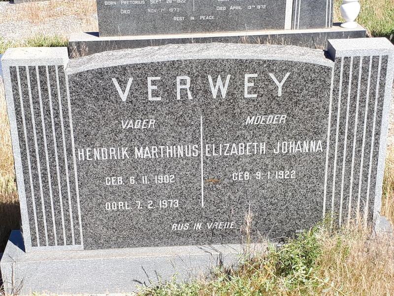 VERWEY Hendrik Marthinus 1902-1973 & Elizabeth Johanna 1922-