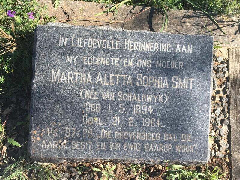 SMIT Martha Aletta Sophia nee VAN SCHALKWYK 1894-1964
