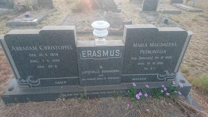 ERASMUS Abraham Christoffel 1874-1966 & Maria Magdalena Petronella nee KRUGER 1888-1965