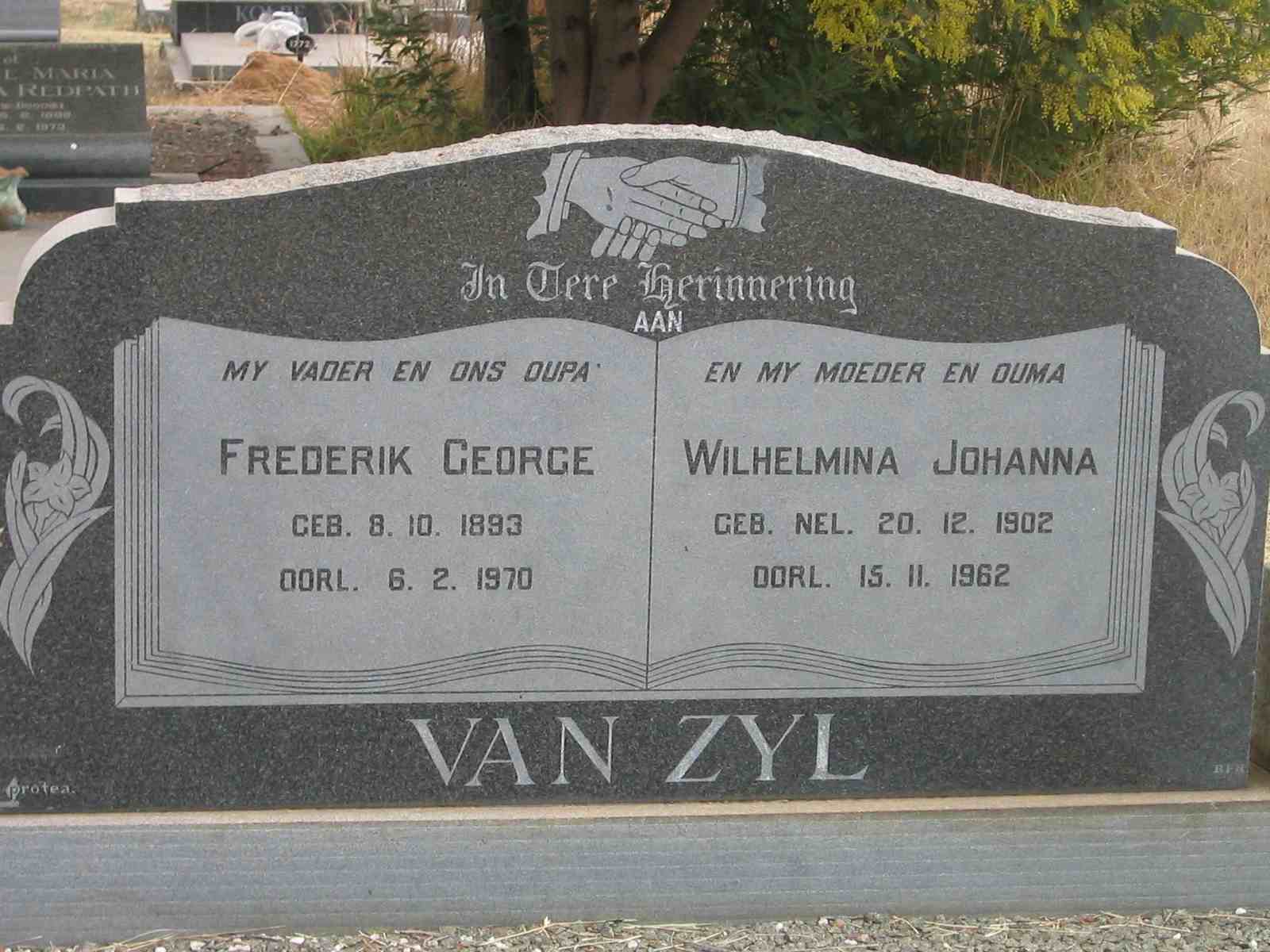 ZYL Frederik George, van 1893-1970 &  Wilhelmina Johanna NEL 1902-1962