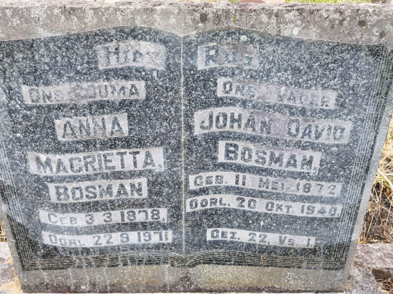 BOSMAN Johan David 1872-1940 & Anna Magrietta 1878-1971
