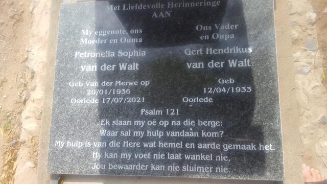 WALT Gert Hendrikus, van der 1933- & Petronella Sophia VAN DER MERWE 1936-2021