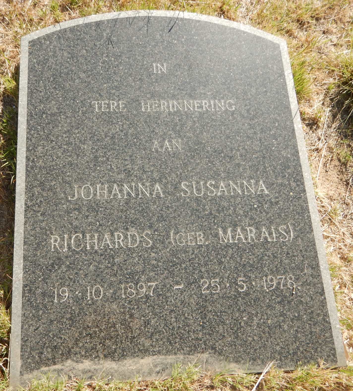 RICHARDS Johanna Susanna nee MARAIS 1897-1978