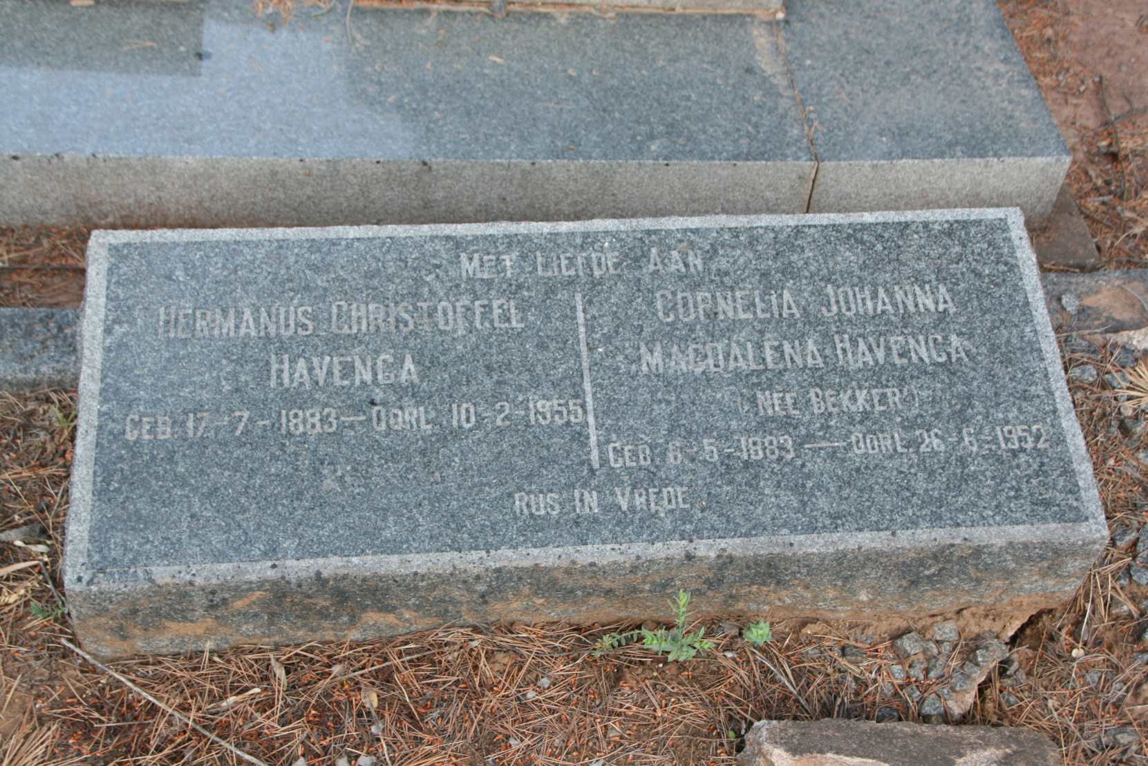 HAVENGA Hermanus Christoffel 1883-1955 & Cornelia Johanna Magdalena BEKKER 1883-1952
