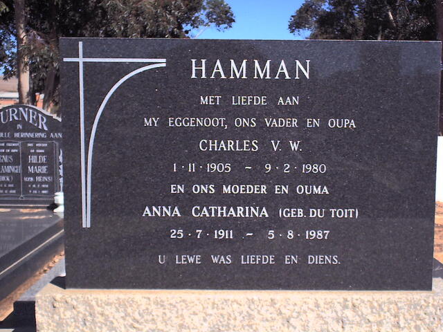 HAMMAN Charles V.W. 1905-1980 & Anna Catharina DU TOIT 1911-1987