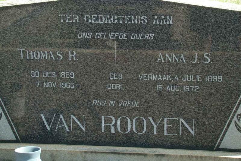 ROOYEN Thomas R., van 1889-1965 & Anna J.S. VERMAAK 1899-1972