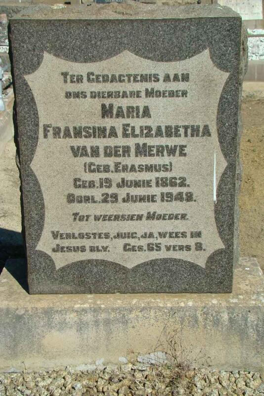 MERWE Maria Fransina Elizabeth, van der nee ERASMUS 1862-1948