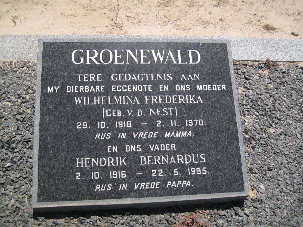 GROENEWALD Hendrik Bernardus 1916-1995 & Wilhelmina Frederika V.D. NEST 1918-1970