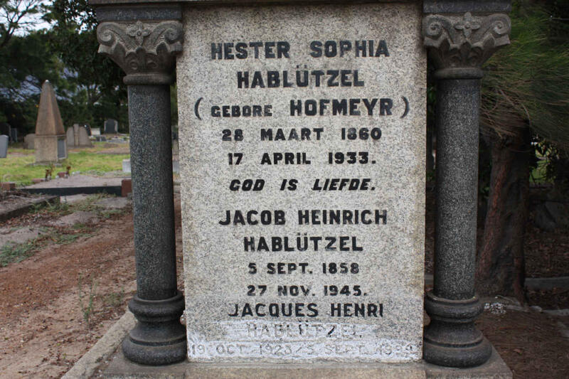 HABLUTZEL Hester Sophia nee HOFMEYR 1860-1933 :: HABLUTZEL Jacob Heinrich 1858-1945