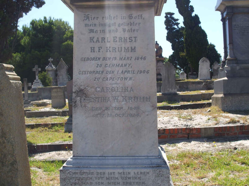 KRUMM Karl Ernst H.F. 1846-1906 & Carolina Ernestina W. 1848-1924