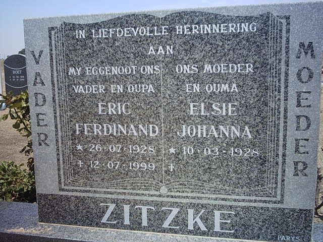 ZITZKE Eric Ferdinand 1928-1999 & Elsie Johanna 1928-