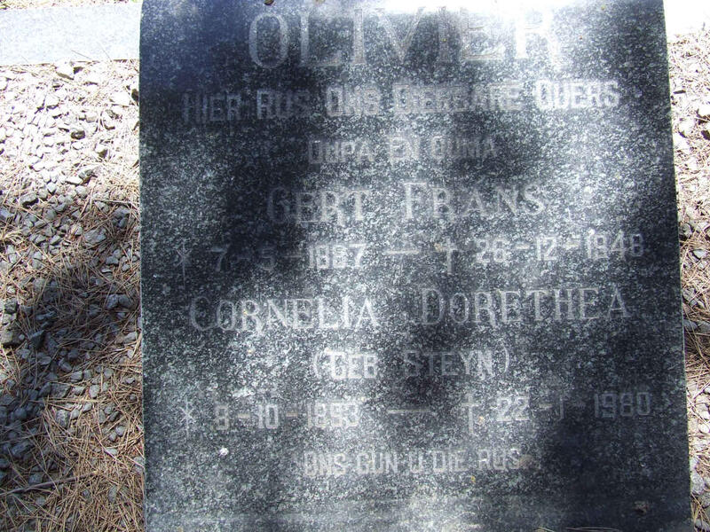 OLIVIER Gert Frans 1887-1948 & Cornelia Dorethea STEYN 1893-1980