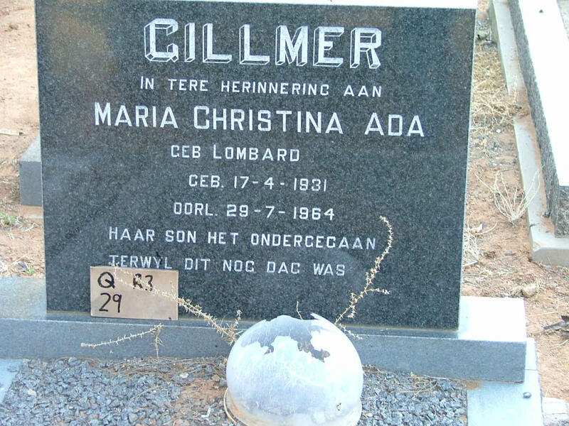 GILLMER  Maria Christina Ada nee LOMBARD 1931-1964