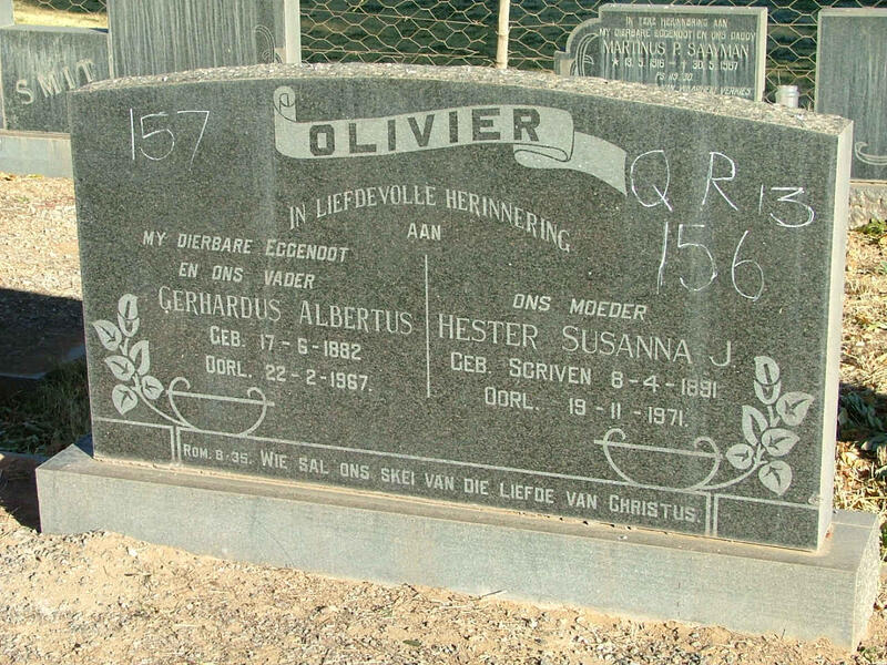 OLIVIER Gerhardus Albertus 1882-1967 & Hester Susanna J. SCRIVEN 1891-1971