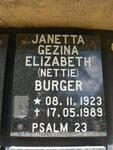 BURGER Janetta Gezina Elizabeth 1923-1989