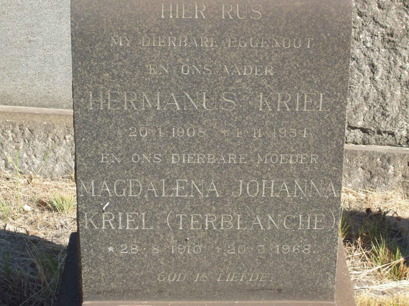 KRIEL Hermanus 1908-1951 & Magdalena Johanna TERBLANCHE 1910-1968