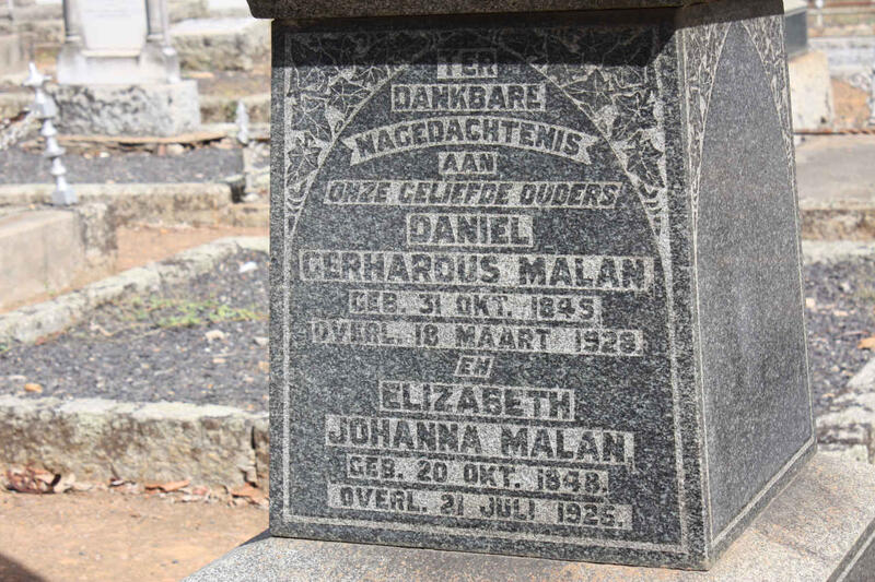 MALAN Daniel Gerhardus 1845-1925 & Elizabeth Johanna 1848-1926
