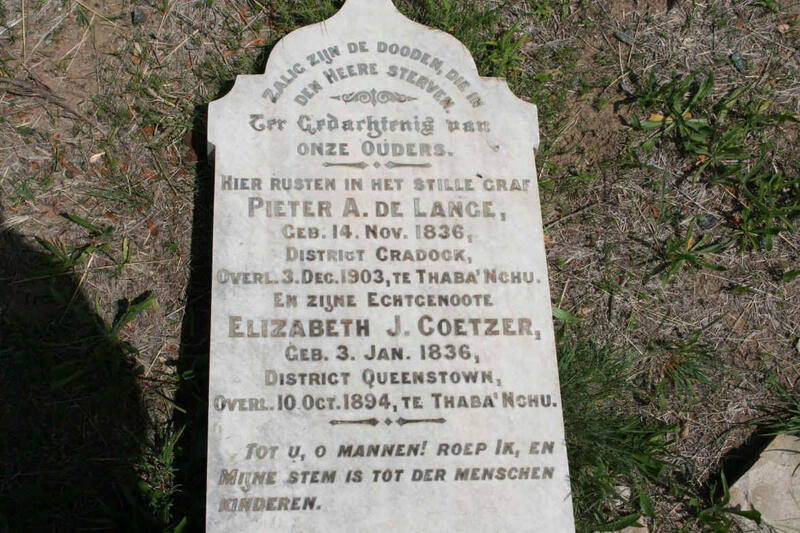 LANGE Pieter A., de 1836-1903 & Elizabeth J. COETZER 1836-1894