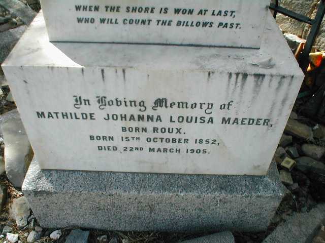 MAEDER Mathilde Johanna Louisa voorheen CLOETE nee ROUX 1852-1905