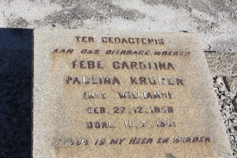 KRUGER Febe Carolina Paulina nee WILLIAMS 1858-1951