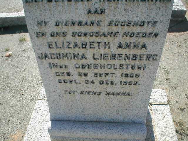 LIEBENBERG Elizabeth Anna Jacomina nee OBERHOLSTER 1905-1952
