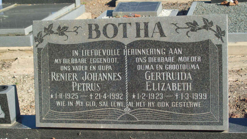 BOTHA Renier Johannes Petrus 1925-1992 & Gertruida Elizabeth 1923-1999