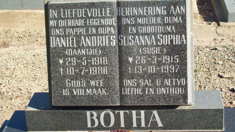 BOTHA Daniel Andries 1918-1988 & Susanna Sophia 1915-1997