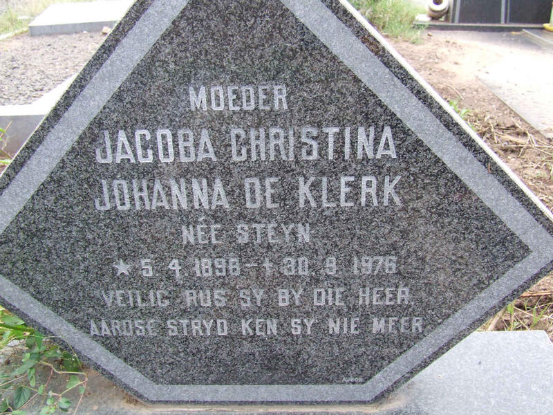 KLERK Jacoba Christina Johanna, de nee STEYN 1898-1975
