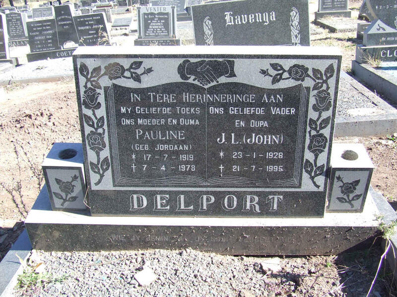 DELPORT J.L. 1928-1995 & Pauline JORDAAN 1919-1978