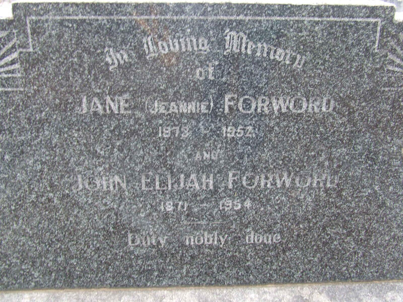 FORWARD John Elijah 1871-1954 & Jane 1873-1952