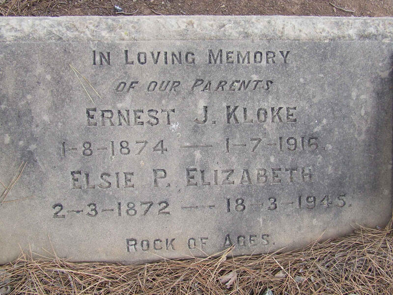 KLOKE Ernest J. 1874-1915 & Elsie P. Elizabeth 1872-1945