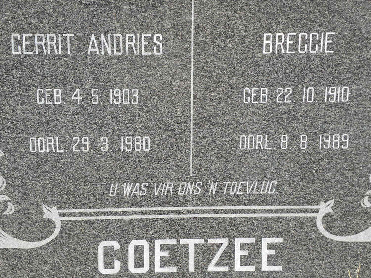 COETZEE Gerrit Andries 1903-1980 & Breggie 1910-1989