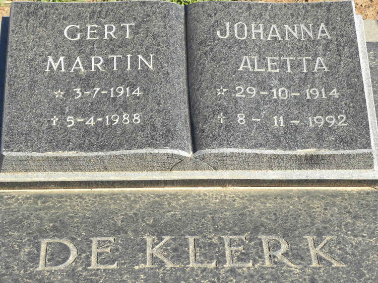 KLERK Gert Martin, de 1914-1988 & Johanna Aletta 1914-1992