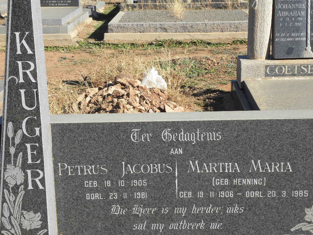 KRUGER Petrus Jacobus 1905-1981 & Martha Maria HENNING 1906-1985