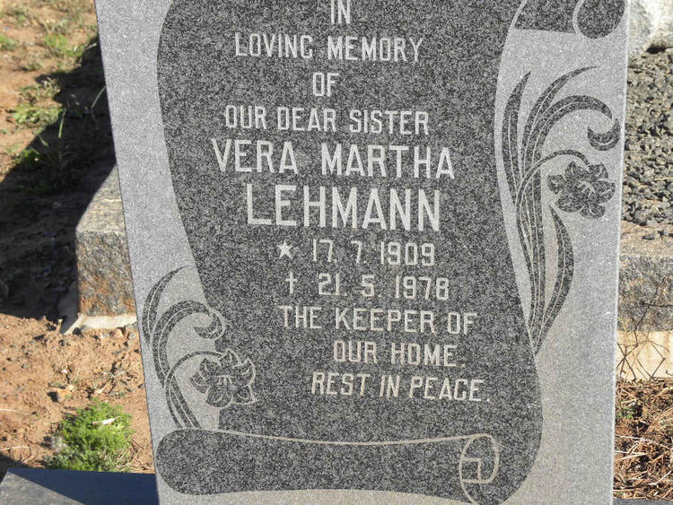 LEHMANN Vera Martha 1909-1978
