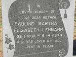 LEHMANN Pauline Martha Elizabeth 1889-1974