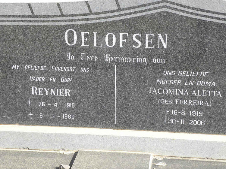 OELOFSEN Reynier 1910-1986 & Jacomina Aletta FERREIRA 1919-2006