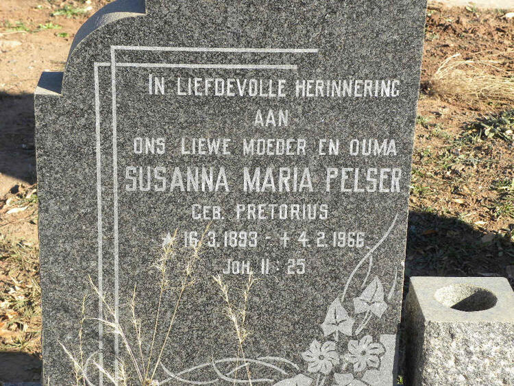 PELSER Susanna Maria nee PRETORIUS 1893-1966