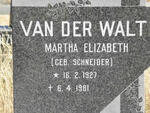WALT Martha Elizabeth, v.d nee SCHNEIDER 1927-1981