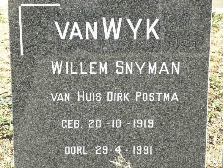 WYK Willem Snyman, van 1919-1991
